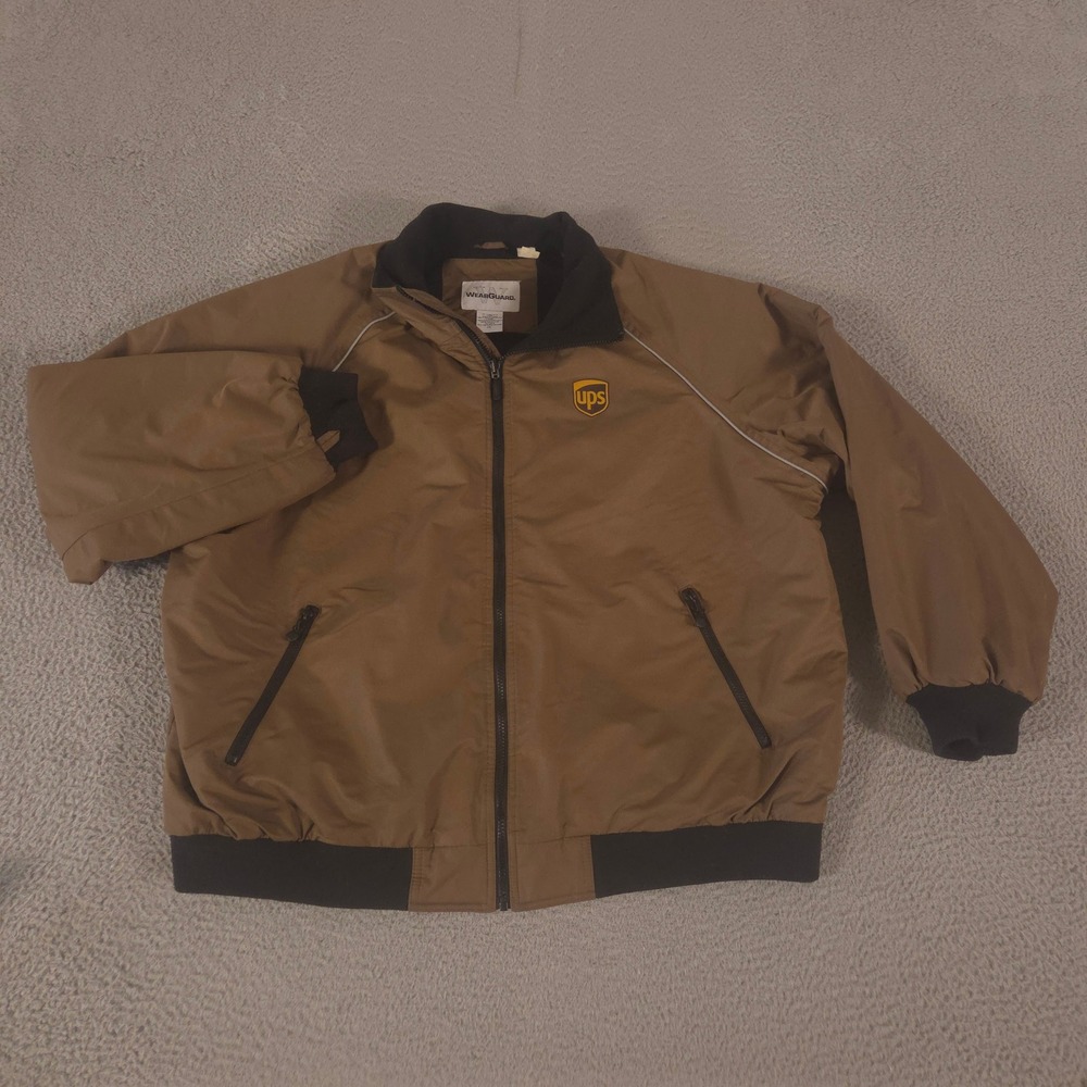 WearGuard Jacket Mens 2XL Brown UPS Embroidered Reflective Fleece Lined Bomber